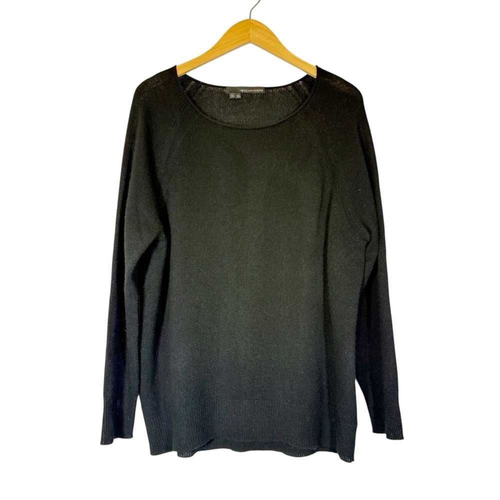 360 Cashmere Roll Neck Sweater Women's MD‎ Black Long Sleeve Ribbed Hemline
